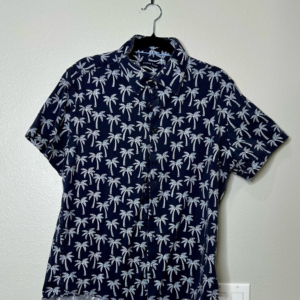 Stone Rose Dark Blue Palm Print Shirt